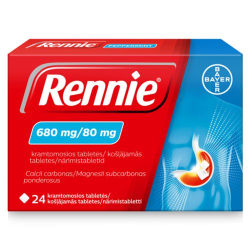 Rugštingumą mažinantys vaistai Rennie 680 mg/80 mg kramtomosios tabletės, N24 | Mano Vaistinė