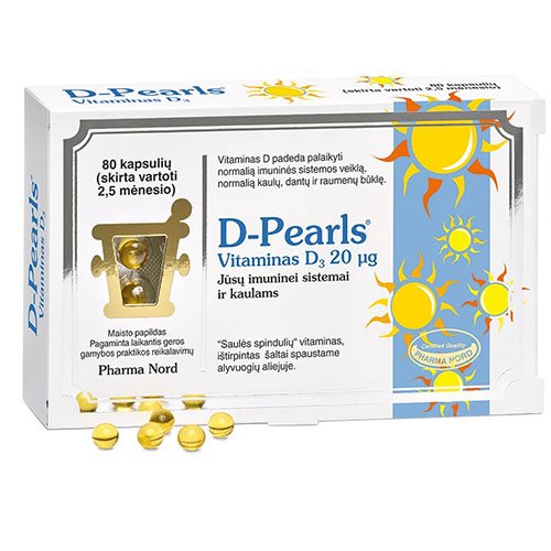 Vitamino D preparatas D-Pearls natūralus vitaminas D 20 mcg, N80 | Mano Vaistinė