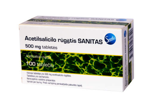 Skausmą, karščiavimą mažinantis vaistas Acetilsalicilo rūgštis, 500 mg tabletės, N100 | Mano Vaistinė