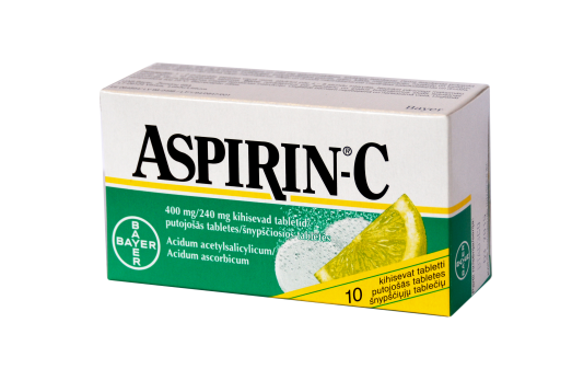 Skausmą, karščiavimą mažinantis vaistas Aspirin C 400 mg šnypščiosios tabletės, N10 | Mano Vaistinė