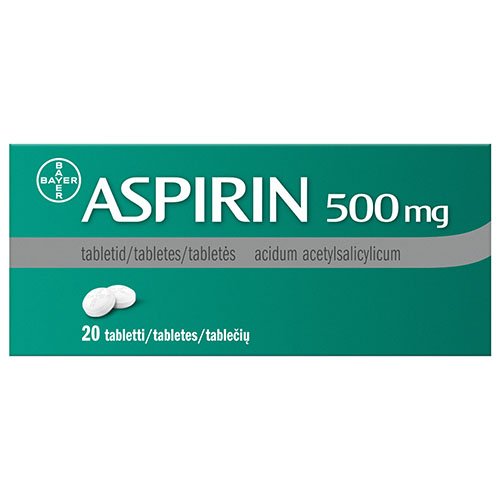 Skausmą, karščiavimą mažinantis vaistas Aspirin 500 mg tabletės, N20 | Mano Vaistinė