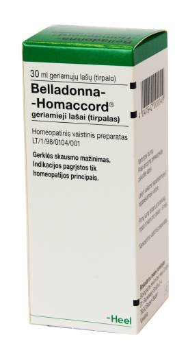 Homeopatinis vaistas Belladonna-Homaccord geriamieji lašai nuo gerklės skausmo, 30 ml | Mano Vaistinė