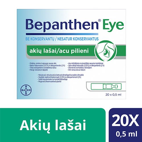 Drėkinamieji akių lašai Bepanthen drėkinamieji akių lašai, 0.5 ml, N20 | Mano Vaistinė