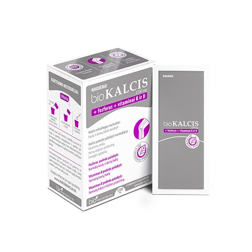 Maisto papildas, kalcio preparatas BioKalcis 1200 mg + vitaminas K ir D milteliai geriamajam tirpalui ruošti, N15 | Mano Vaistinė