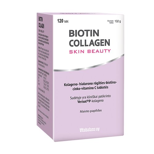 Kolageno tabletės Biotin Collagen maisto papildas odai, 120 tablečių | Mano Vaistinė