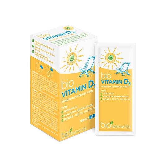 Vitaminas D Vitaminai BIO VITAMIN D3 (3000 TV), 20 pakelių | Mano Vaistinė