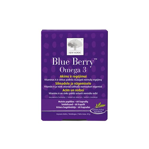 Maisto papildas akims New Nordic Blue Berry / mėlynė Omega-3 kapsulės, N60 | Mano Vaistinė