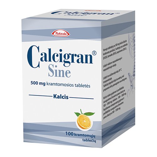 Kalcio preparatas Calcigran Sine 500 mg kramtomosios tabletės, N100 | Mano Vaistinė