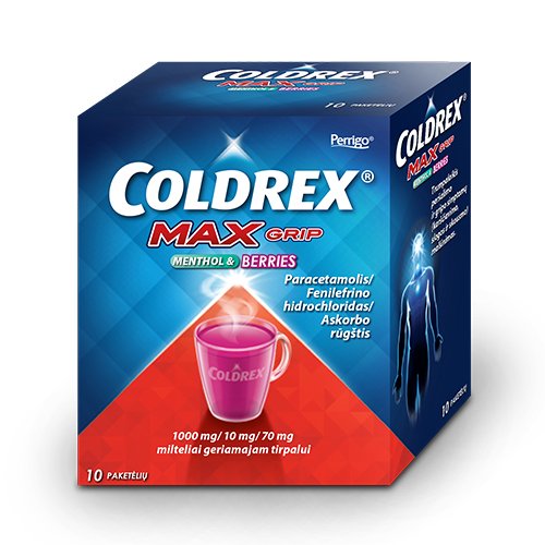 Milteliai nuo peršalimo Coldrex MaxGrip Menthol Berries milteliai geriamajam tirpalui, N10 | Mano Vaistinė