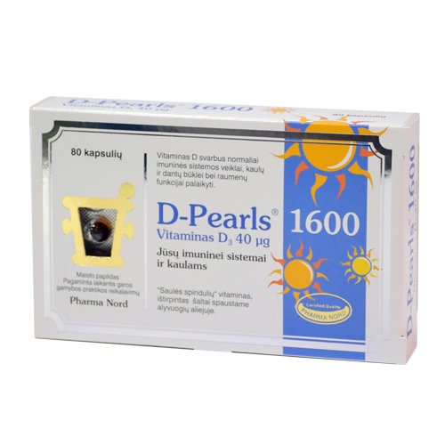 Vitamino D3 preparatai D-Pearls 1600 natūralus vitaminas D 40 mcg, N80 | Mano Vaistinė