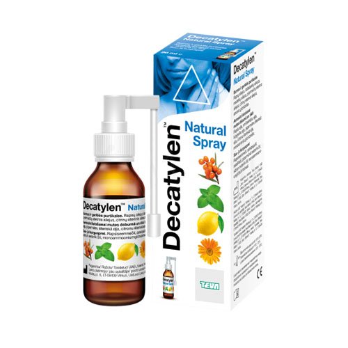 Medicinos priemonė burnai ir gerklei Decatylen Natural Spray purškalas, burnos ir gerklės gleivinei, 20 ml, N1 | Mano Vaistinė