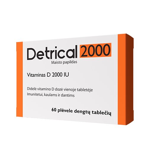 2 mėnesių kursas Vitaminas D (cholekalciferolis) DETRICAL 2000 (TV), 60 tab. | Mano Vaistinė