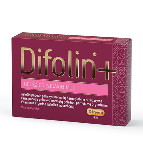 Geležies preparatas  Difolin+ kapsulės, N30 | Mano Vaistinė