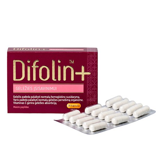 Geležies preparatas  Difolin+ kapsulės, N30 | Mano Vaistinė
