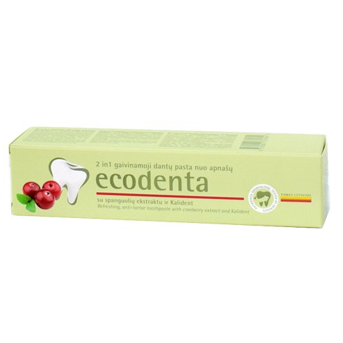 Burnos priežiūros priemonė Ecodenta 2 in 1 ekologiška gaivinamoji dantų pasta nuo apnašų, 100 ml | Mano Vaistinė
