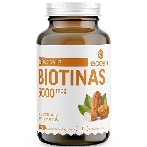 ECOSH Bioaktyvus Biotinas 5000µg, 90 kapsulių | Mano Vaistinė