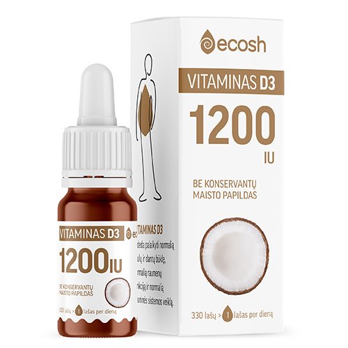 ECOSH vitaminas D3 su kokosų aliejumi 1200TV 10ml | Mano Vaistinė