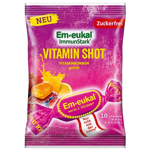 Be cukraus Pastilės su vitaminais ir saldikliais EM-EUKAL VITAMIN SHOT, 75g | Mano Vaistinė