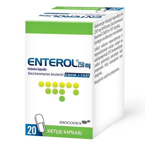 Viduriavimą mažinantis vaistas Enterol 250mg kapsulės N20 | Mano Vaistinė