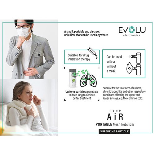 Astmai ir bronhitui gydyti Nešiojamas purkštuvas - nebulaizeris (inahaliatorius) EVOLU NANO AIR | Mano Vaistinė