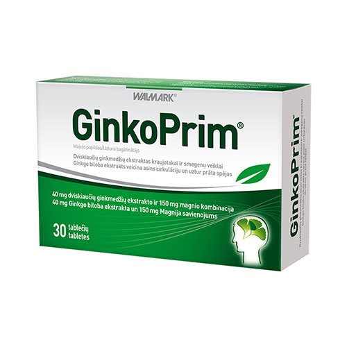 Maisto papildas atminčiai, smegenų veiklai GinkoPrim 40 mg tabletės atminčiai, N30 | Mano Vaistinė