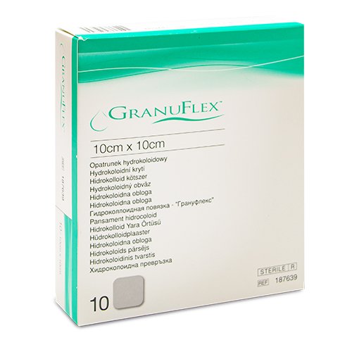 Tvarstis žaizdoms Granuflex tvarstis, hidrokoloidinis, 10 x 10 cm, N10 | Mano Vaistinė