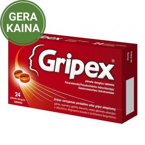 Vaistas nuo peršalimo Gripex tabletės nuo peršalimo, N24 | Mano Vaistinė