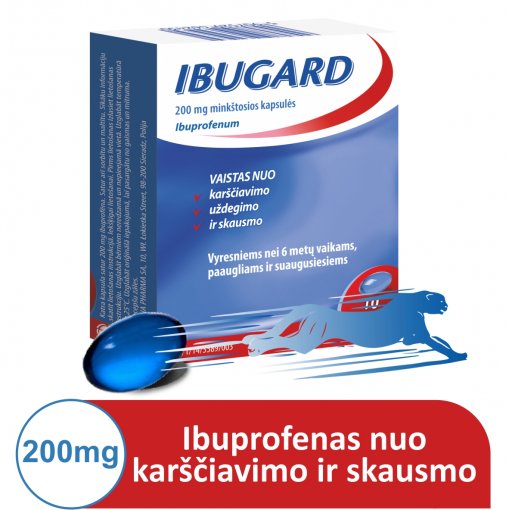 Priešuždegiminis vaistas Ibugard 200 mg minkštosios kapsulės, N10 | Mano Vaistinė