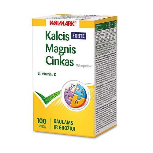 Kalcio, magnio, cinko preparatas Kalcis-Magnis-Cinkas Forte su vitaminu D, N100 | Mano Vaistinė