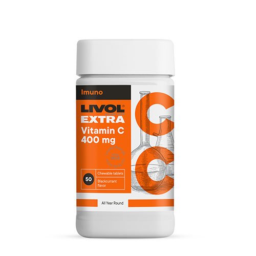 LIVOL EXTRA Vitaminas C 400mg, 50 kramtomųjų tablečių | Mano Vaistinė