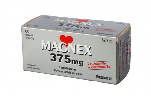 Magnio preparatas Magnex 375 mg + vitamino B6 tabletės, N60 | Mano Vaistinė