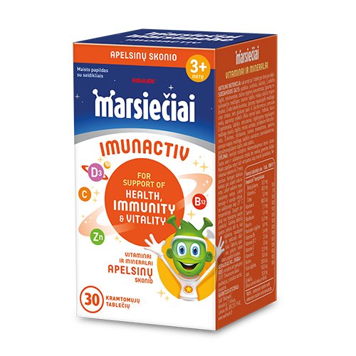 Maisto papildas vaikams, vitaminai Marsiečiai Imunactiv, kramtomosios apelsinų skonio tabletės, N30 | Mano Vaistinė