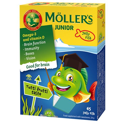 Maisto papildas žuvų taukai  Mollers Junior Omega-3 žuvų taukų kapsulės, N45 | Mano Vaistinė