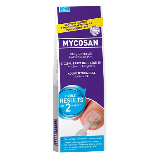 Preparatas nuo grybelio Mycosan serumas nagų grybeliui gydyti + 10 dildžių, 10 ml  | Mano Vaistinė