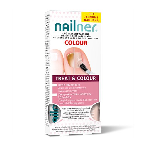 Preparatas nuo nagų grybelio Nailner Treat&Colour teptukas ir lakas nagų grybeliui gydyti 5ml + 5ml | Mano Vaistinė