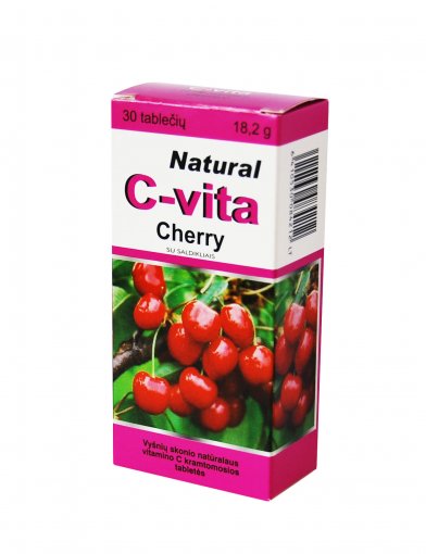 Vitamino C preparatas Natural C-vita Cherry vyšnių skonio kramtomosios tabletės, N30 | Mano Vaistinė