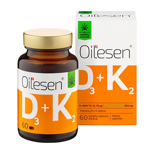 Vitaminai D3 ir K2 su kanapių aliejumi OILESEN, 60 kapsulių | Mano Vaistinė