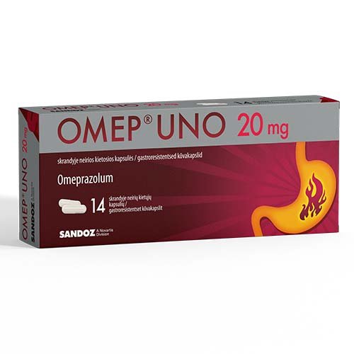 Rūgštingumą mažinantis vaistas Omep Uno 20mg kapsulės N14 lizd.plokšt. | Mano Vaistinė