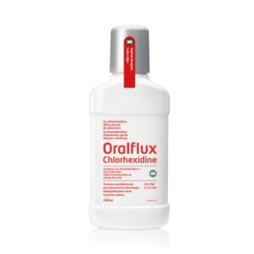 Burnos higienos priemonė OralFlux Chlorhexidine burnos skalavimo skystis, 250 ml | Mano Vaistinė