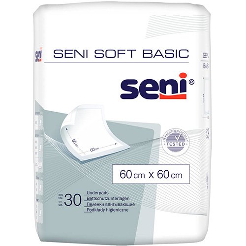 Vienkartinė paklodė, paklotas Seni Soft Basic higieniniai paklotai 60 x 60 cm, N30 | Mano Vaistinė