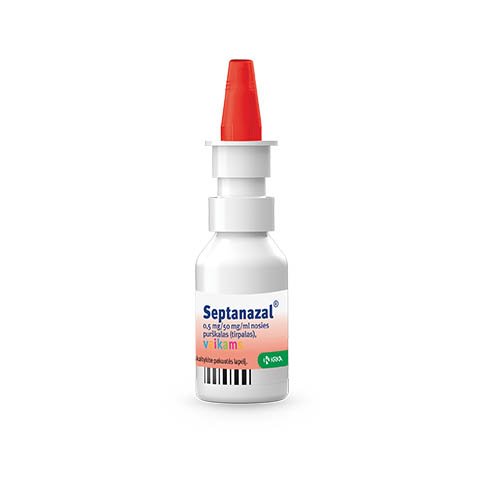 Preparatas nosiai Septanazal nosies purškalas vaikams 0.5 mg + 50mg / ml, 10 ml | Mano Vaistinė