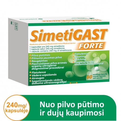 Maisto papildas virškinimui Simetigast Forte 240 mg kapsulės, N60 | Mano Vaistinė