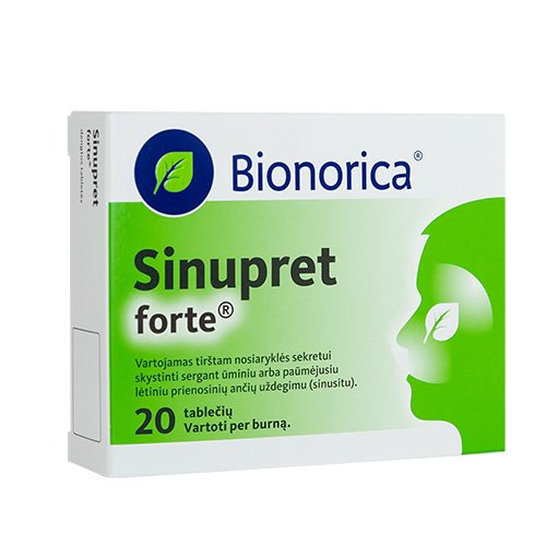 Kvėpavimo takams skirtas vaistas Sinupret forte tabletės, nuo sinusito, N20 | Mano Vaistinė