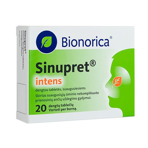 Vaistai nuo kosulio ir peršalimo Sinupret intens 160 mg tabletės suaugusiems, N20 | Mano Vaistinė