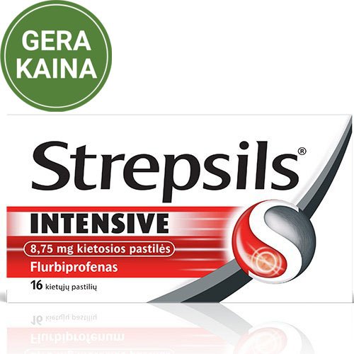 Vaistas nuo gerklės skausmo Strepsils Intensive pastilės, N16 | Mano Vaistinė
