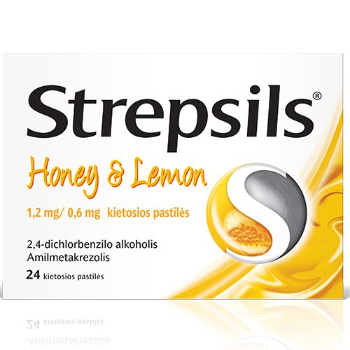 Vaistas nuo gerklės skausmo Strepsils pastilės su medumi ir citrina, N24 | Mano Vaistinė