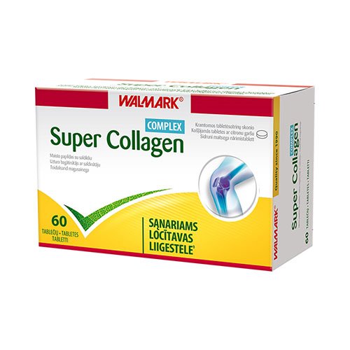 Hidrolizuoto I tipo kolageno, nedenatūruoto II tipo kolageno ir vitamino C kompleksas sąnariams Sąnariams WALMARK SUPER COLLAGEN COMPLEX, 60 kramt. tab. | Mano Vaistinė