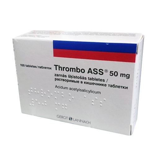 Vaistas trombams mažinti Thrombo ASS 50 mg tabletės trombams mažinti, N100 | Mano Vaistinė