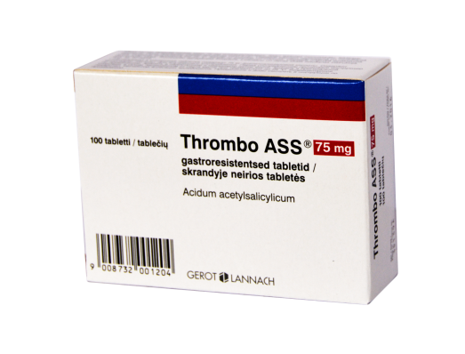 Vaistas trombams mažinti Thrombo ASS 75 mg tabletės trombams mažinti, N100 | Mano Vaistinė