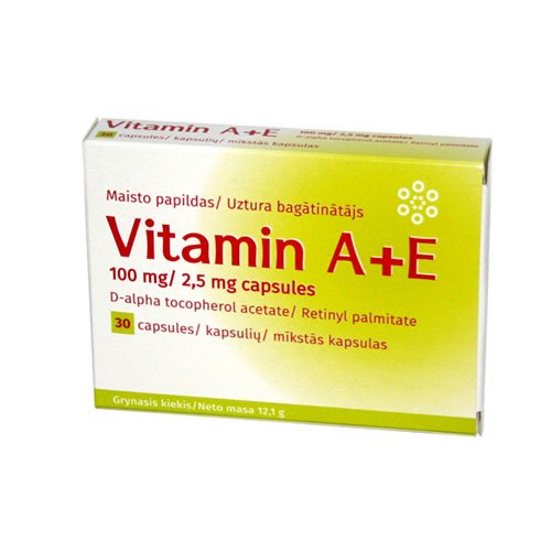 Vitaminai ir mineralai Vitaminum A+E kapsulės, N30 | Mano Vaistinė